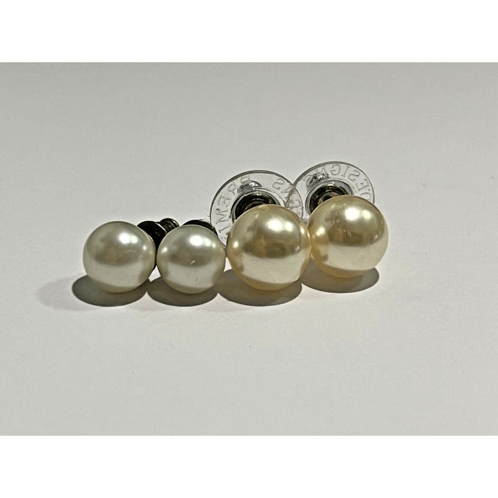 LOT OF TWO PAIRS Faux Simulated Pearl White Stud Earrings Fashion Pierced